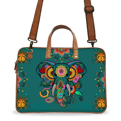 Wrapcart Elephant Art Deluxe Laptop Bag with Canvas and Faux Leather Wrapcart Elephant Art Deluxe Laptop Bag with Canvas and Faux Leather