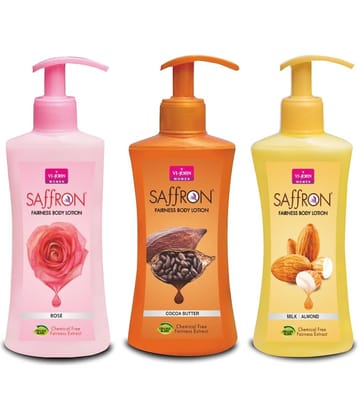 VI-JOHN Saffron Fairness Body Lotion Rose ,Milk Almond & Cocoa Butte 250ml Pack of 3