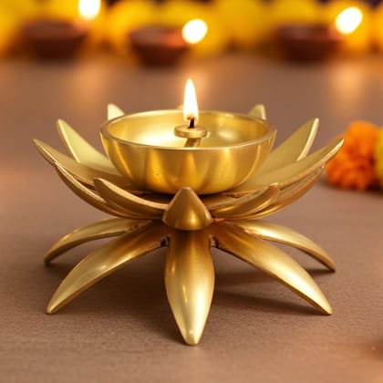 Brass Table Decor Kamal Deepak, Oil Lamp  - Lotus Design Oil Lamp for Temple & Home, Height : 3 Inch (BSMAS1503 A)
