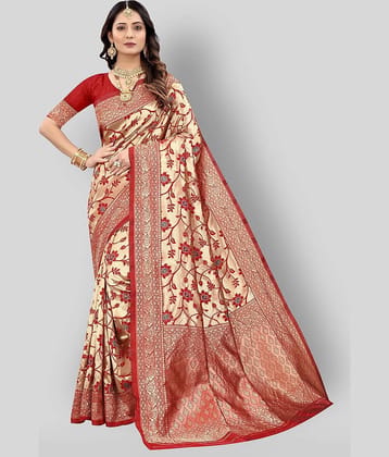 NENCY FASHION Banarasi Silk Saree With Stitched Blouse ( Red )