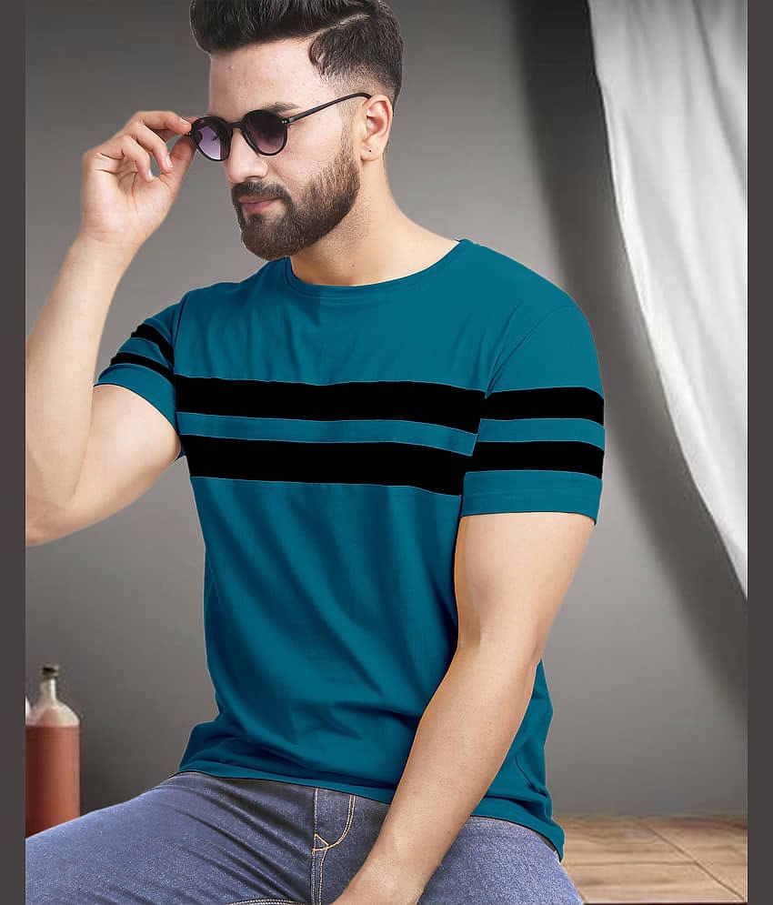 AOOSH Cotton Blend Regular Fit Colorblock Half Sleeves Men's Round T-Shirt - Black ( Pack of 1 )