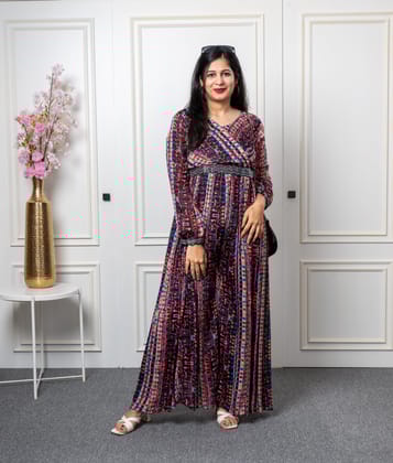 Chinon Jumpsuit in gown style with heavy belt-XL