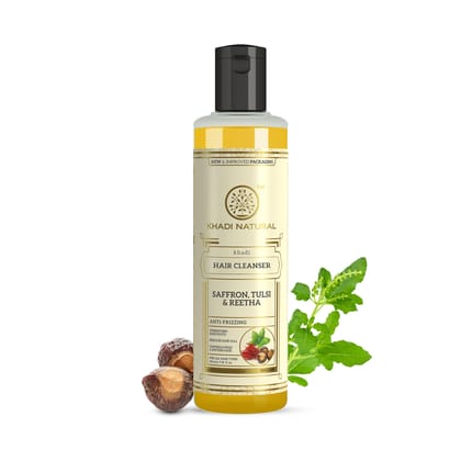 Khadi Natural Saffron, Tulsi & Reetha Hair Cleanser | Dandruff-Free, Thick Hair Care | Strengthens Roots, Adds Volume | No Sulphates | For all hair types | 210 ml Khadi Natural Saffron, Tulsi & Reetha Hair Cleanser | Dandruff-Free, Thick Hair Care | Stre