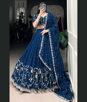 piludi Women Silk Flared Semi Stitched Lehenga Choli ( Blue )