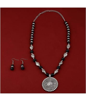 SILVERSHINE Adjustable Silver Plated With Black Pearl Ganeshji  Pendant mala set for Women girl