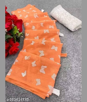 Parmila Fashion Georgette Embellished Saree With Unstitched Blouse Piece ( Orange )