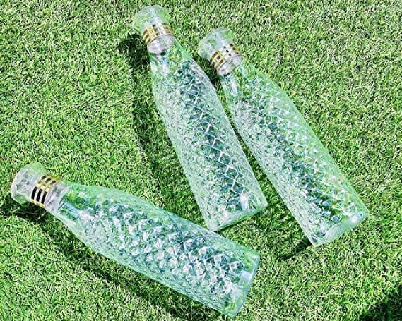 Diamond Pattern Transparent Plastic Water Bottle Set with Golden Cap - 6 Pieces
