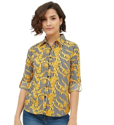 Women's Polyester Printed Roll Up Sleeve Standard Length Shirt (Mustared, L)-PID55840 Women's Polyester Printed Roll Up Sleeve Standard Length Shirt (Mustared, L)-PID55840
