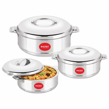 Baltra Royal Casserole For Roti Hot Case | Hot Case 3-Piece Casserole Set | Insulated Stainless Steel Hot Pot (1000ml, 2000ml, 3000ml) | Keeps Food Hot & Fresh for Hours | Stylish & Durable Design for Home & Dining