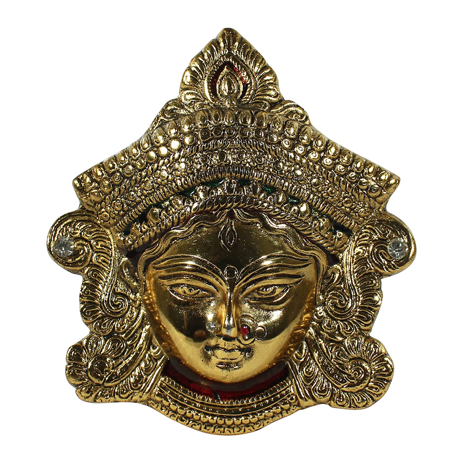 Dreamkraft White Metal Finish Goddess Maa Durga Face Sculpture Diwali Navratri Durga Pooja Decoration (Golden - 15.5 X 14 X 5 cm)