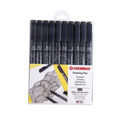Snowman Drawing Fineliner Pen Set Of 10 With Waterproof Ink