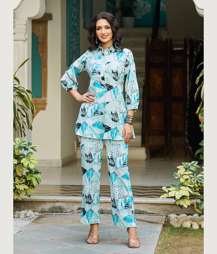 VIBEVISION Women Printed Top With Trousers Co-Ord Set ( Green )