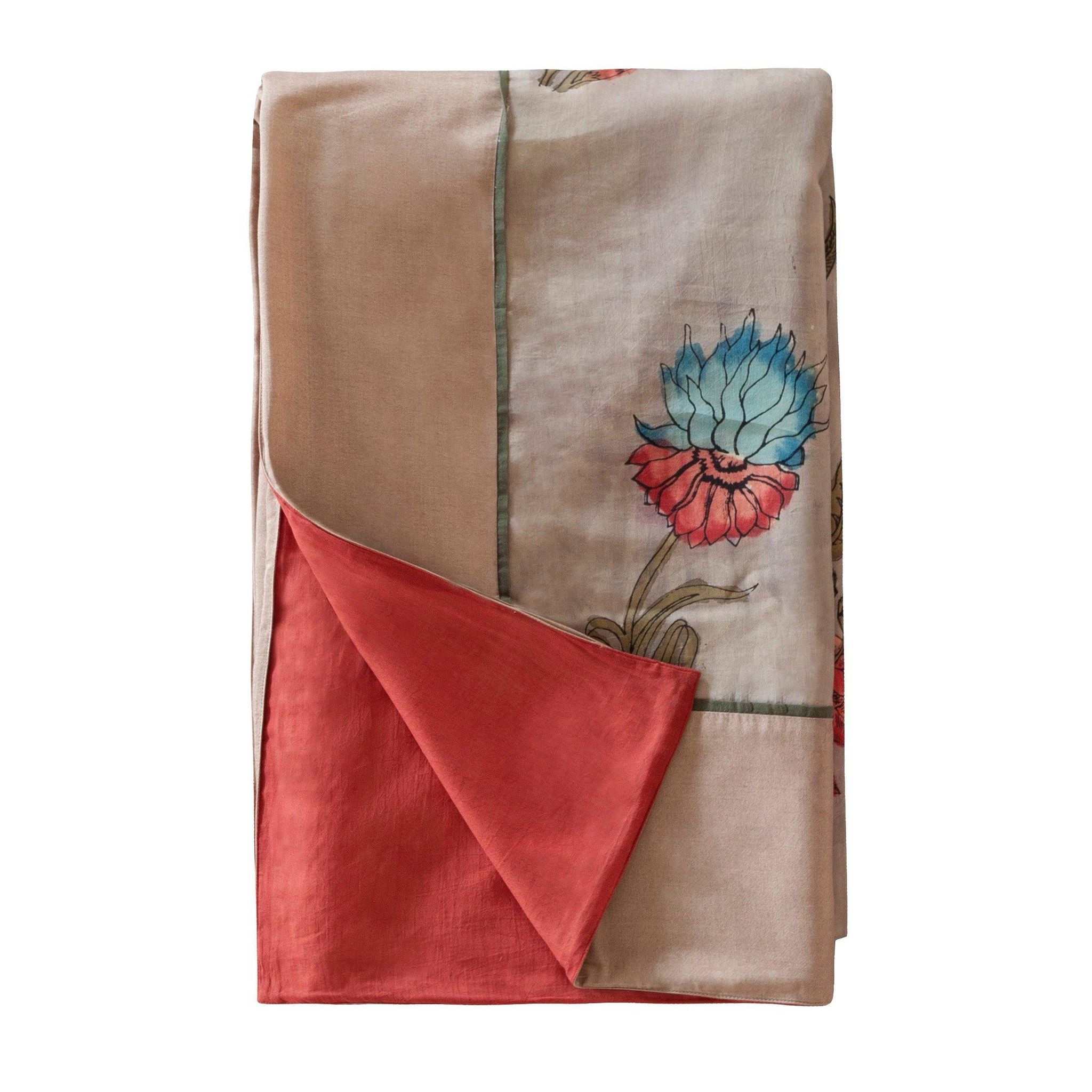 Kalamkari Dohar Throw 60x90 Hand Painted Cotton Silk Mulmul Layered Flat Sheet