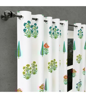 Jaipur Bloom Curtains  Hand Block Print in Sea Green with Trees & Flowers. ( 7  feet )