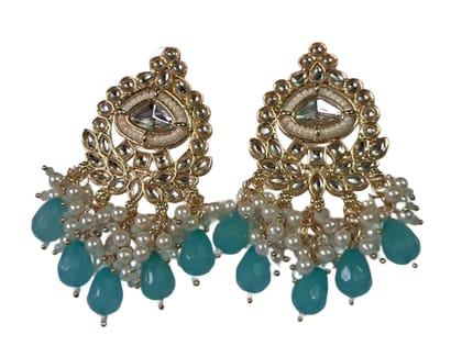 Anvaya Collections Traditional Kundan Pearl Drop Earrings, Gold-Plated, Maroon Beads