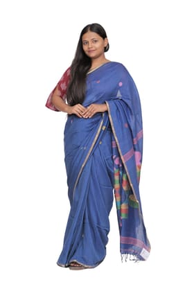 Tisser Artistic Warli Cotton Saree with Blouse Piece – Deep Indigo