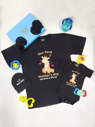 Our First Mothers Day w/ Custom Names Gift Box (Black)-Half Romper / Pink / 0-3 Months
