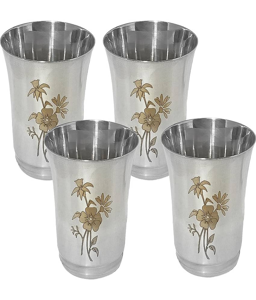 A & H ENTERPRISES - Daily Use Water Steel Glasses Set 300 ml ( Pack of 4 )