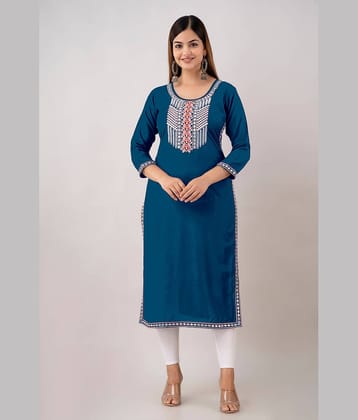 Kapadia - Teal Rayon Women's Straight Kurti ( Pack of 1 )