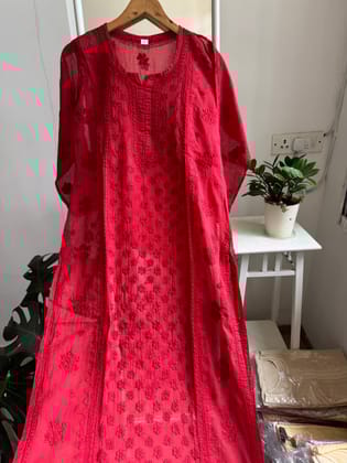 Kota Soft Cotton Chikankari Kurti - Red-Red / cotton / S