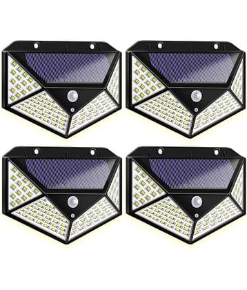 18-ENTERPRISE Solar Rechargable Light Outdoor 100 LEDs Solar Motion Sensor Light with Solar Panel and 3 Modes with IP65 Protection, Waterproof and Dustproof with Wide Angle Lighting (Pack of 4).