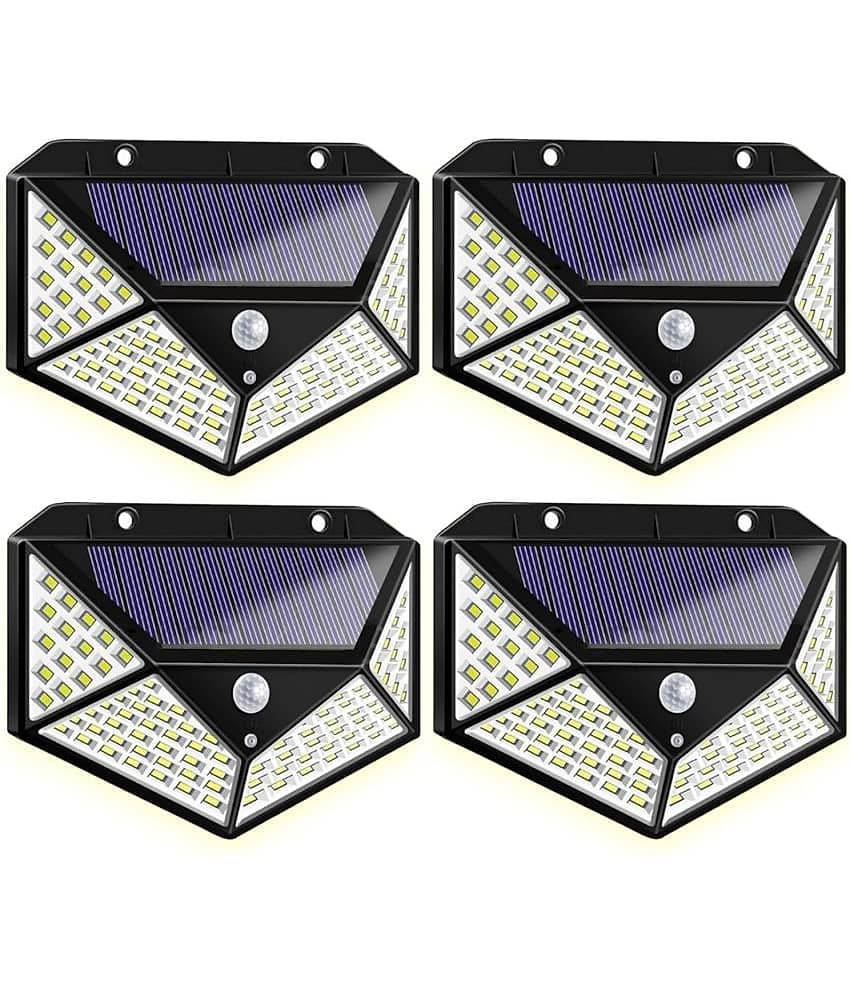 18-ENTERPRISE Solar Rechargable Light Outdoor 100 LEDs Solar Motion Sensor Light with Solar Panel and 3 Modes with IP65 Protection, Waterproof and Dustproof with Wide Angle Lighting (Pack of 4).