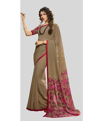Gazal Fashions Chiffon Printed Saree With Unstitched Blouse Piece ( Khaki )