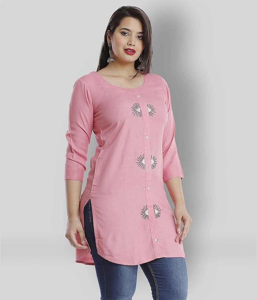 JC4U - Pink Viscose Women's Straight Kurti ( Pack of 1 )