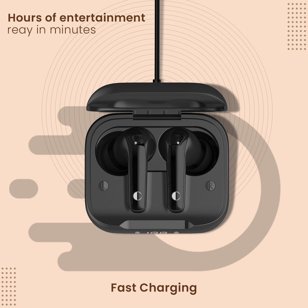 CELLECOR BroPods CB55 ACE TWS with 70 Hours Playtime | Instant Wake 'N' Pair | HD Sound | 5.3V Bluetooth | Digital Display (Black)