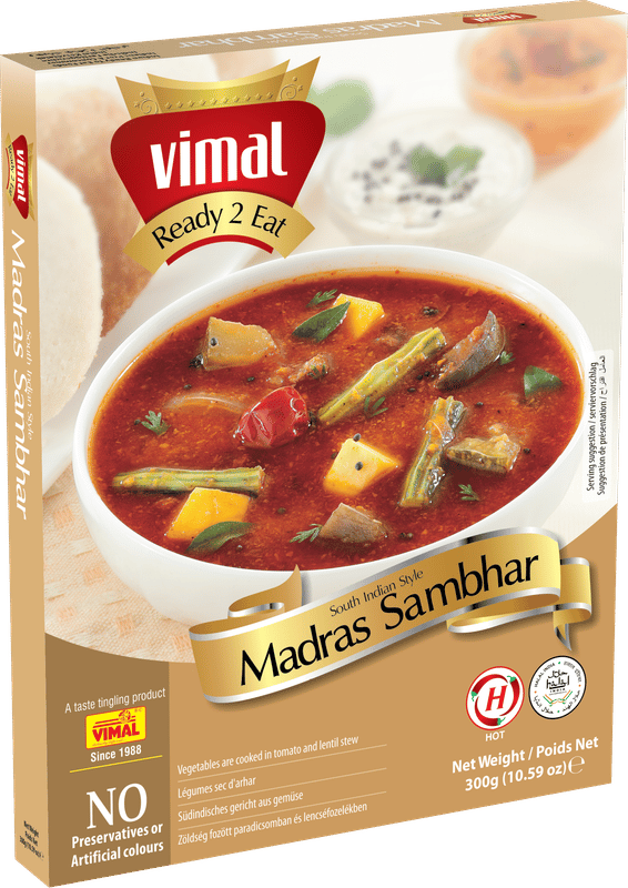 VIMAL Ready to Cook and EatMadras Sambhar Instant Mix Vegetarian with No Added Preservative and Colors - 300g(Pack of 4)