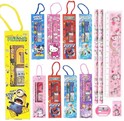 Kids Stationery Set Return Gift Combo 12 Pieces With Pencil Scale Eraser And Sharpener For Boys And Girls Kids Stationery Set Return Gift Combo 12 Pieces With Pencil Scale Eraser And Sharpener For Boys And Girls