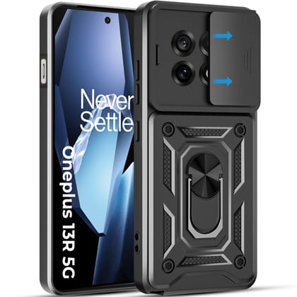 A rtistque Armor Bumper Back Case Cover for OnePlus 13R | Stylish Ring Holder & Inbuilt Stand | Sliding Camera Cover | Shockproof TPU Protective Design | Oneplus 13r Back Cover - Black A rtistque Armor Bumper Back Case Cover for OnePlus 13R | Stylish Rin