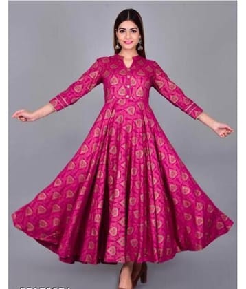 SHREE JEE FABRICS Pack of 1 Rayon Printed Anarkali Women's Kurti - ( Magenta )