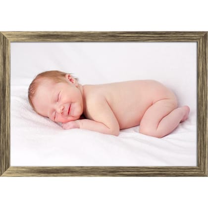 ArtzFolio Little Baby Girl Sleeping On Pink Blanket Canvas Painting-Canvas; Wooden Frame; Antique Gold / 17.5inch x 12inch (44.5cms x 30.5cms)
