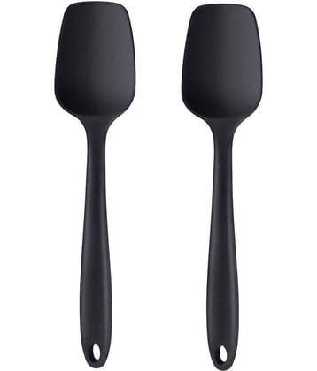 Baskety Silicone Serving Spatula Flexible with Stainless Steel Core ( Pack of 2, Black )