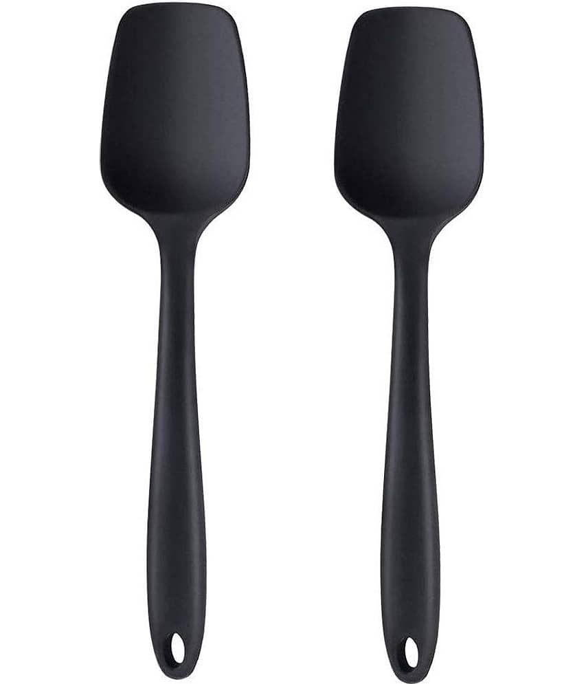 Baskety Silicone Serving Spatula Flexible with Stainless Steel Core ( Pack of 2, Black )
