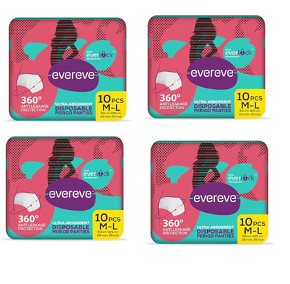 EverEve Ultra Absorbent Disposable Period Panties,M-L,4X10's Pack,0% Leaks,Sanitary Protection For Women&Girls,Maternity Delivery Pad,360Protection,Postpartum&Overnight Use,Heavy Flow Pack Of 40