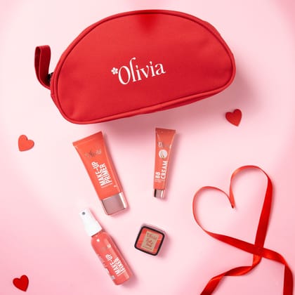 Olivia Glam Base Makeup Set with BB Cream, Primer, Lip Cheek Tint, Fixer and Free Makeup Pouch