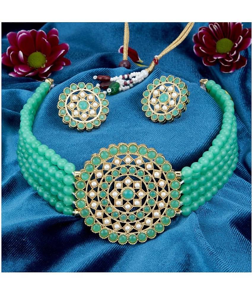 Sukkhi Alloy Green Traditional Necklaces Set Choker