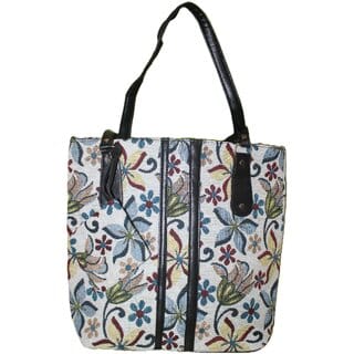 Floral Tapestry Tote Bag with PU Leather Handles
