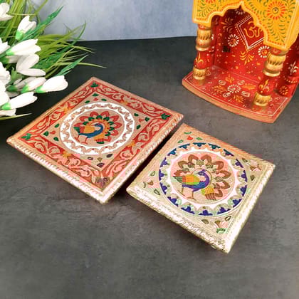 Pooja Chowki Bajot | Wooden Chowki Set - For Pooja, Festivals, Temple & Home Décor - 6, 8 Inch (Pack of 2)