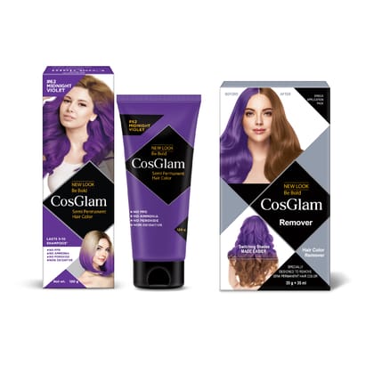 COSGLAM Semi Permanent Hair Color Midnight Violate 120g and Hair Color Remover 70ml, Switching Shades Made Easy