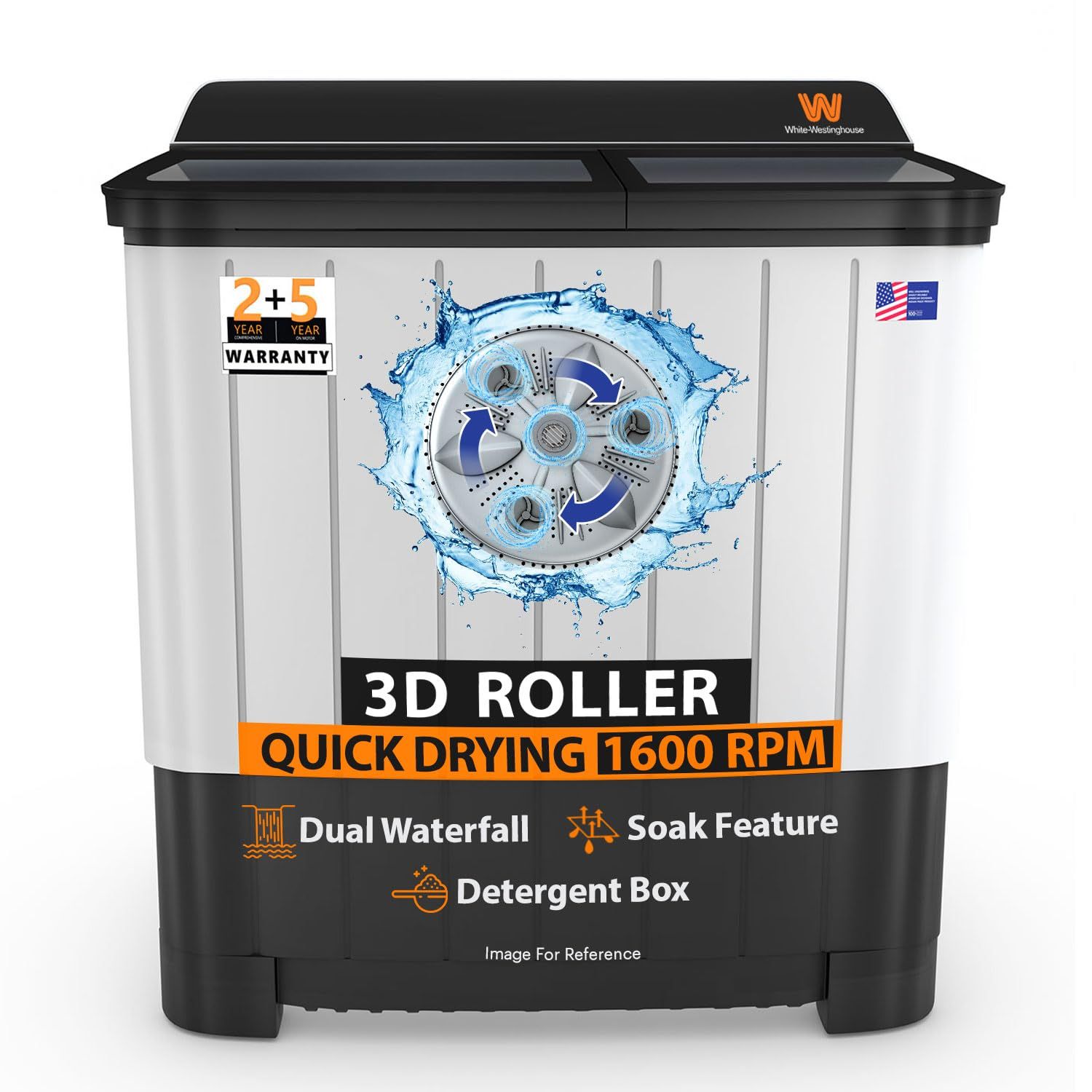 White Westinghouse (Trademark by Electrolux) 11 kg Semi Automatic Top Loading Washing Machine Black &White