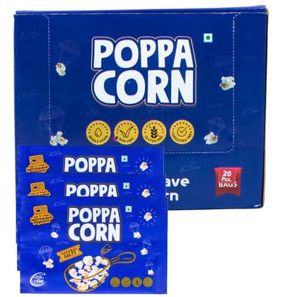 Poppacorn Microwave Popcorn 660gms | Imported Raw Maize | Popcorn Kernels 33gx20 pouches | Ready to Cook | High Expansion | Homemade Healthy Snack | Natural Salty Popcorn | Pack of 20 (660g, Natural Salty)