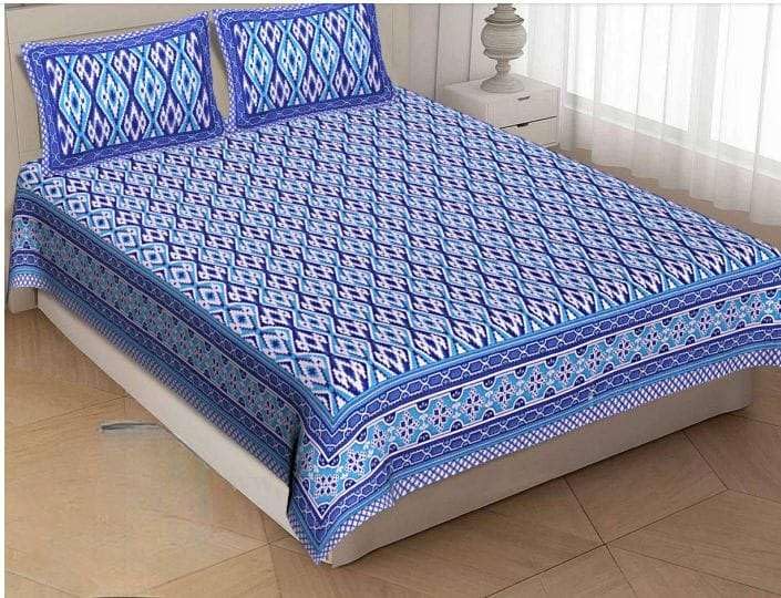 300 TC Cotton Double King Rajasthani Floral Hand Block Print Bedsheet with 2 Pillow Covers, 100 x 108 Inches (Blue)