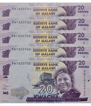 Hop n Shop - Malawi 20 Kwacha Serial 5 Gem UNC 5 Paper currency & Bank notes