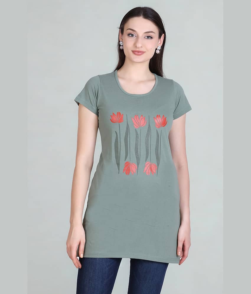 Zeffit Women Poly Cotton Printed Regular Fit Round Neck T-Shirt ( Dark Grey )
