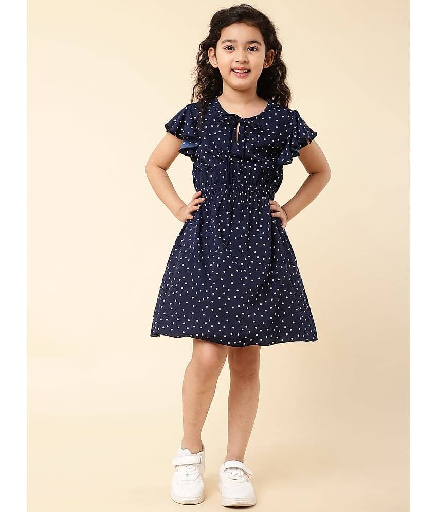 A.T.U.N. Polyester Fit And Flare Dress For Girls ( Pack of 1 , Navy )