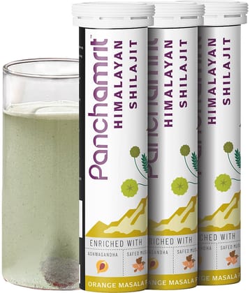 Panchamrit Himalayan Shilajit 600mg Effervescent | Helps Boost Stamina & Performance, Improves Muscle Recovery |Enriched with Ashwagandha, Kaunch Beej, Safed Musli | 15 Tablets (Pack of 3)