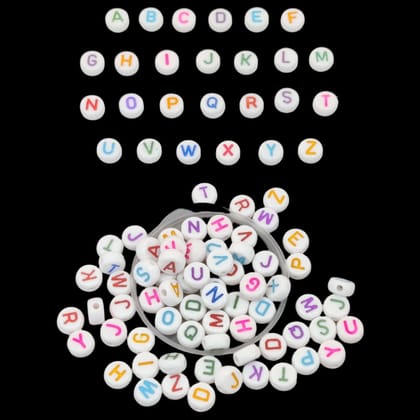 Acrylic Letter Alphabet Beads 7x3.5 MM Hole Size 1 MM Flat Round Mixed Colors For Bracelet Jewellery Making DIY Crafts Keychains Decoration-A / 10 GMs (70 PCs Random Mixed Colors)